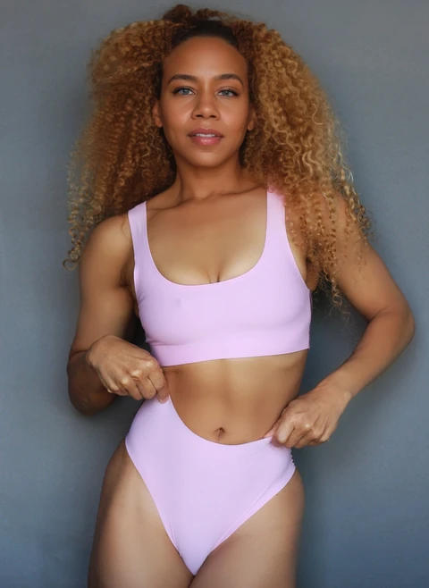 Daisi Jo modeling a lavender Parade underwear set, front view
